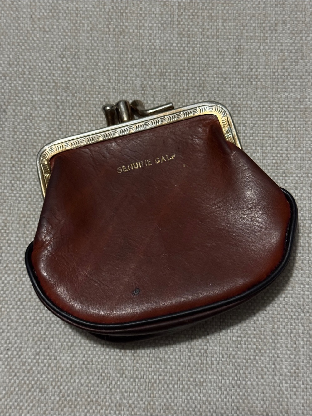 Vintage Genuine Leather Mini Coin Purse-Kisslock-Brown-GUC
